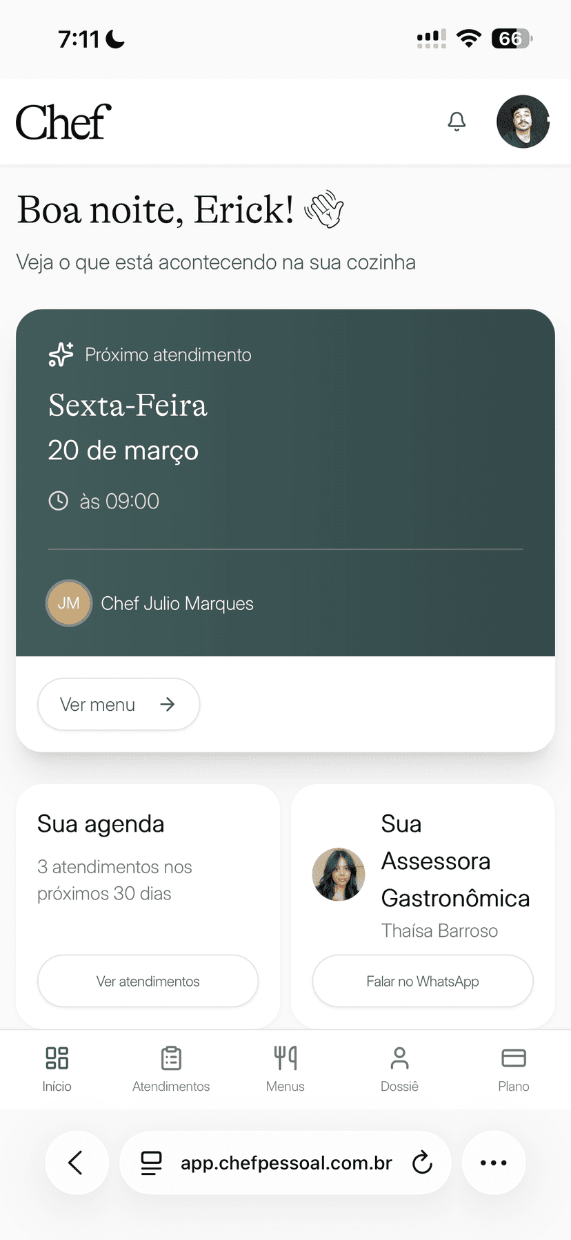 Plataforma Chef - visão mobile