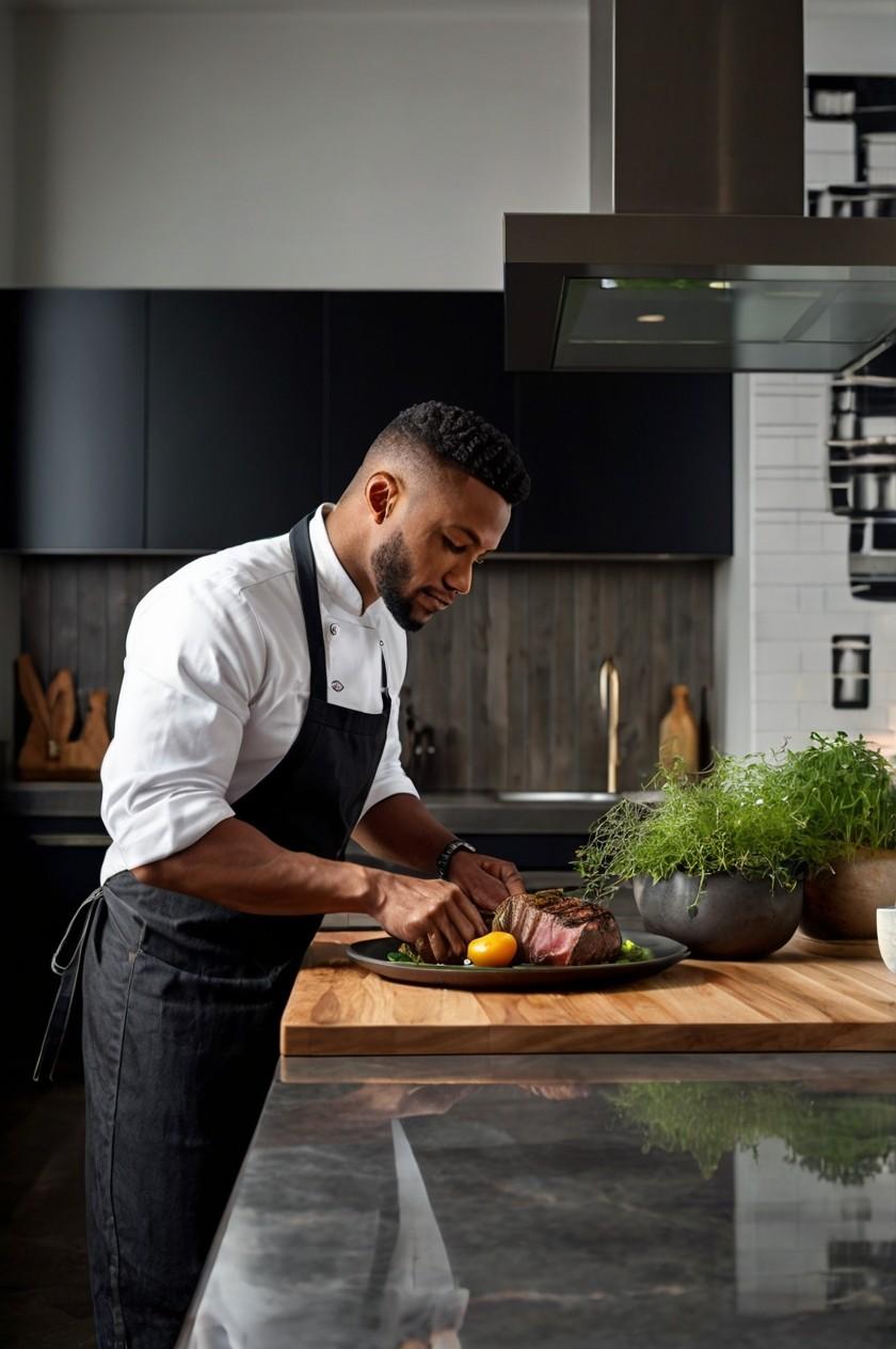Personal Chef preparando prato personalizado de carne com batatas
